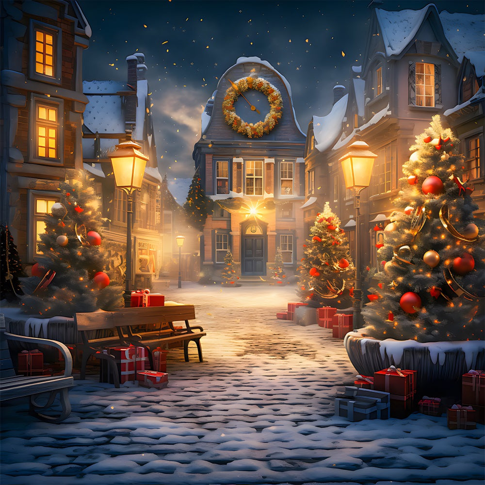 Toile de Fond de Scène de Village Enneigé Enchantée de Noël RR8-230