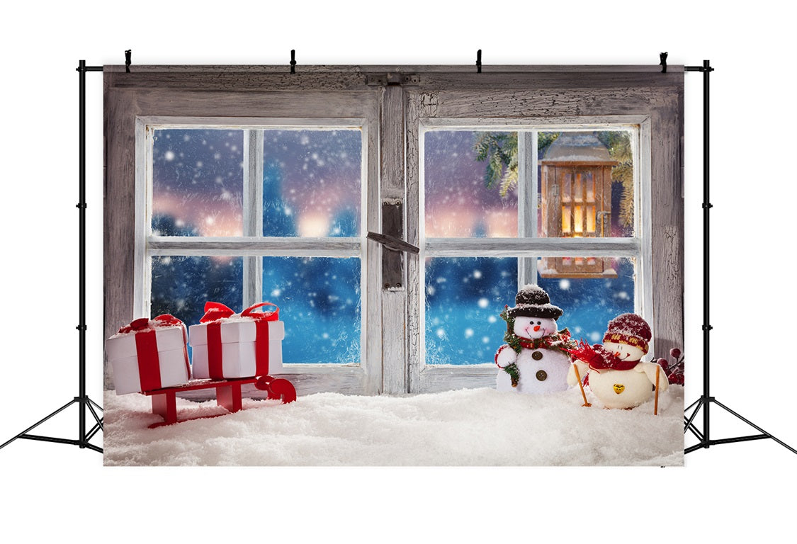 Toile de Fond de Fenêtre Confortable avec Bonhomme de Neige de Noël RR8-231