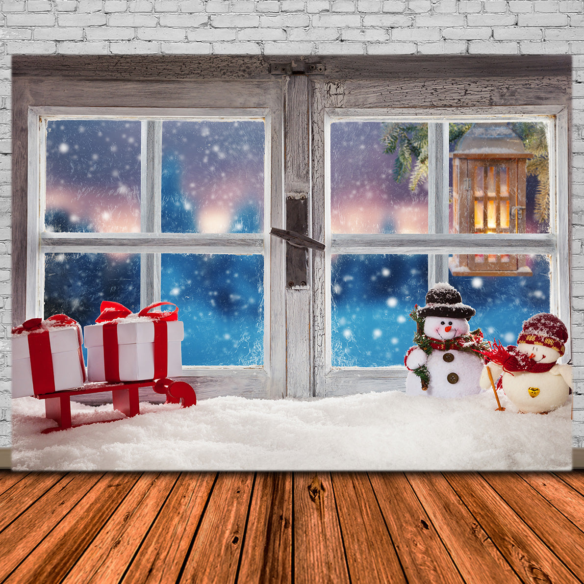 Toile de Fond de Fenêtre Confortable avec Bonhomme de Neige de Noël RR8-231