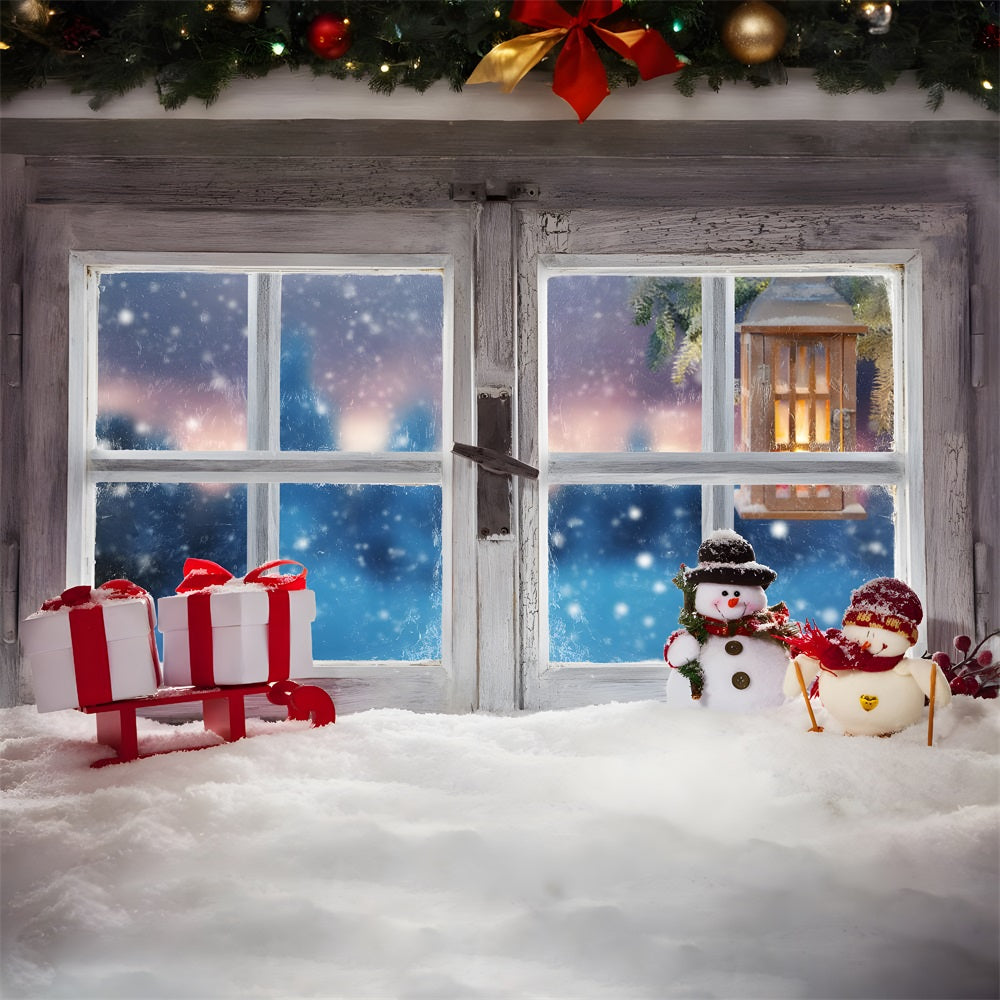 Toile de Fond de Fenêtre Confortable avec Bonhomme de Neige de Noël RR8-231