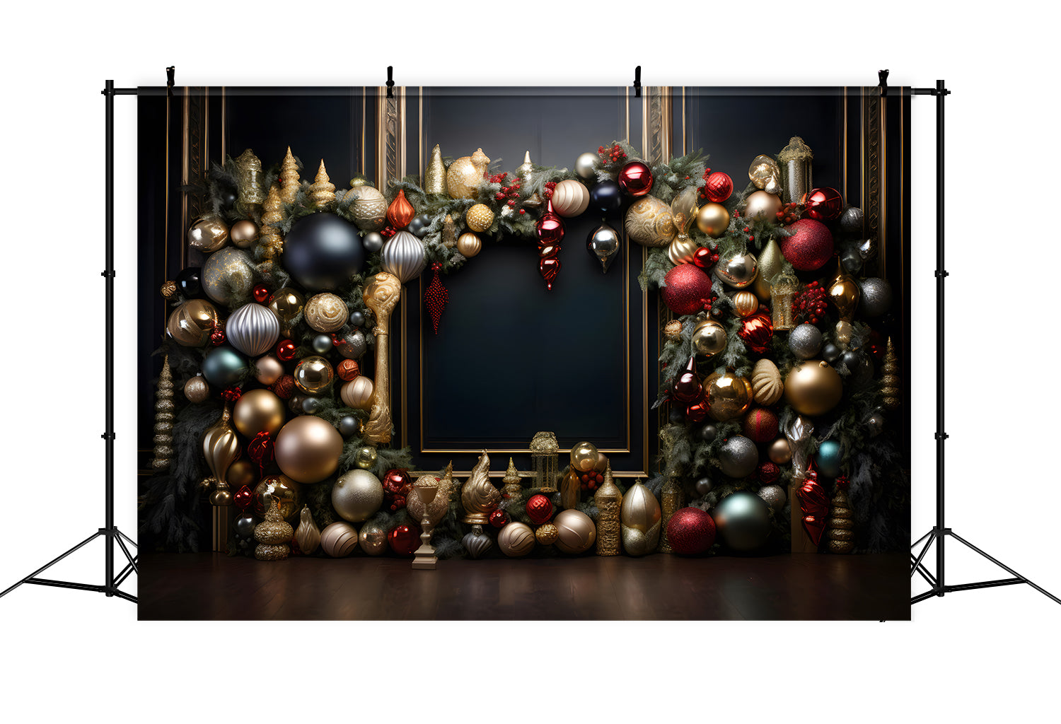 Toile de Fond Élégante d'Ornements et Guirlande de Noël RR8-237