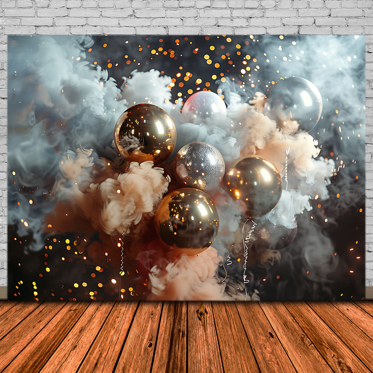 Toile de Fond Festive d'Ornements avec Lumières Scintillantes de Noël RR8-238