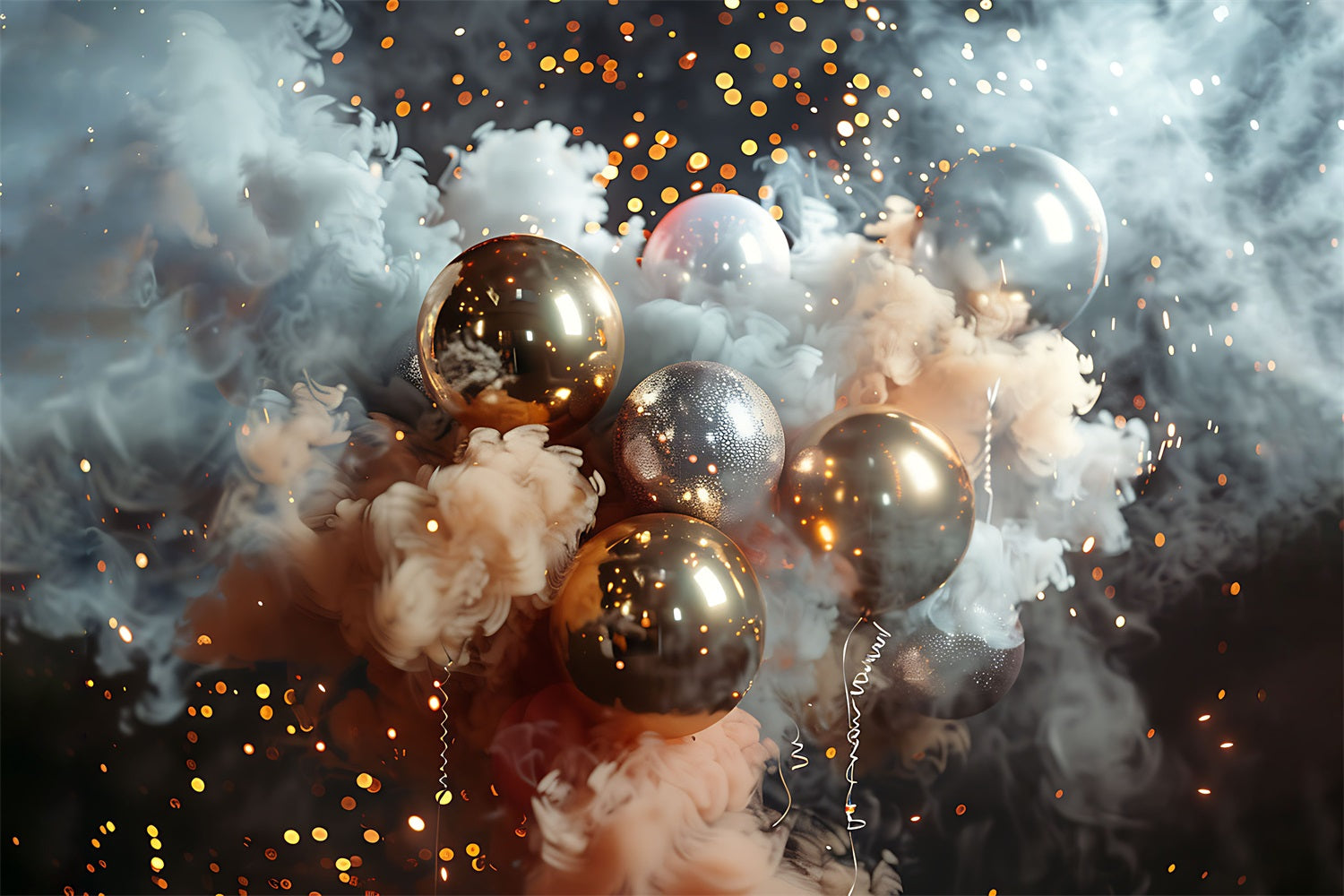 Toile de Fond Festive d'Ornements avec Lumières Scintillantes de Noël RR8-238