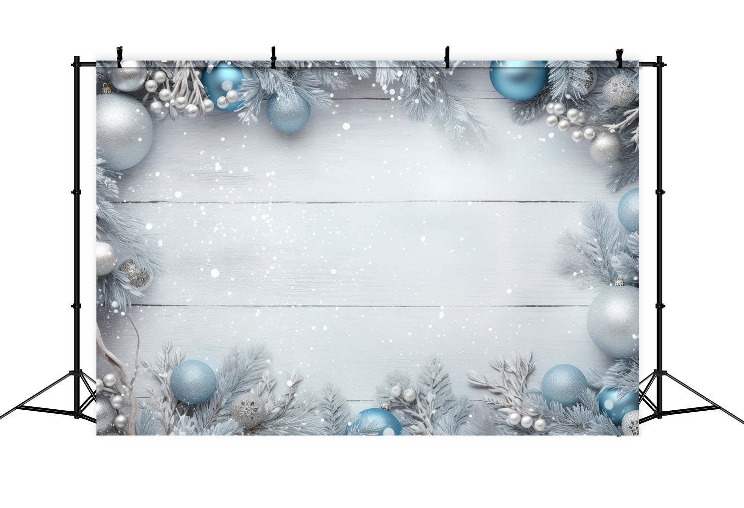 Toile de Fond de Guirlande Givrée sur Bois Blanc de Noël RR8-240