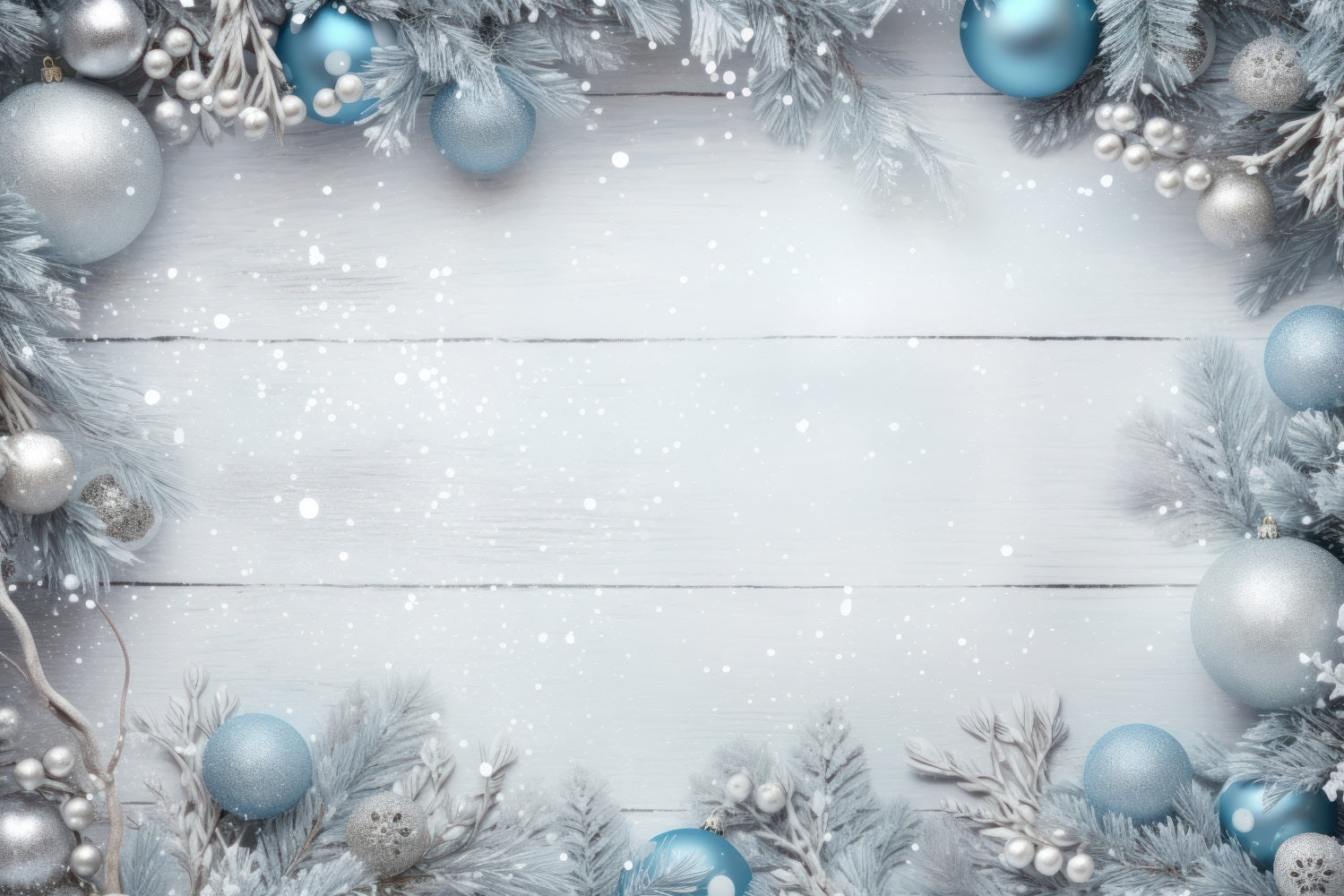Toile de Fond de Guirlande Givrée sur Bois Blanc de Noël RR8-240