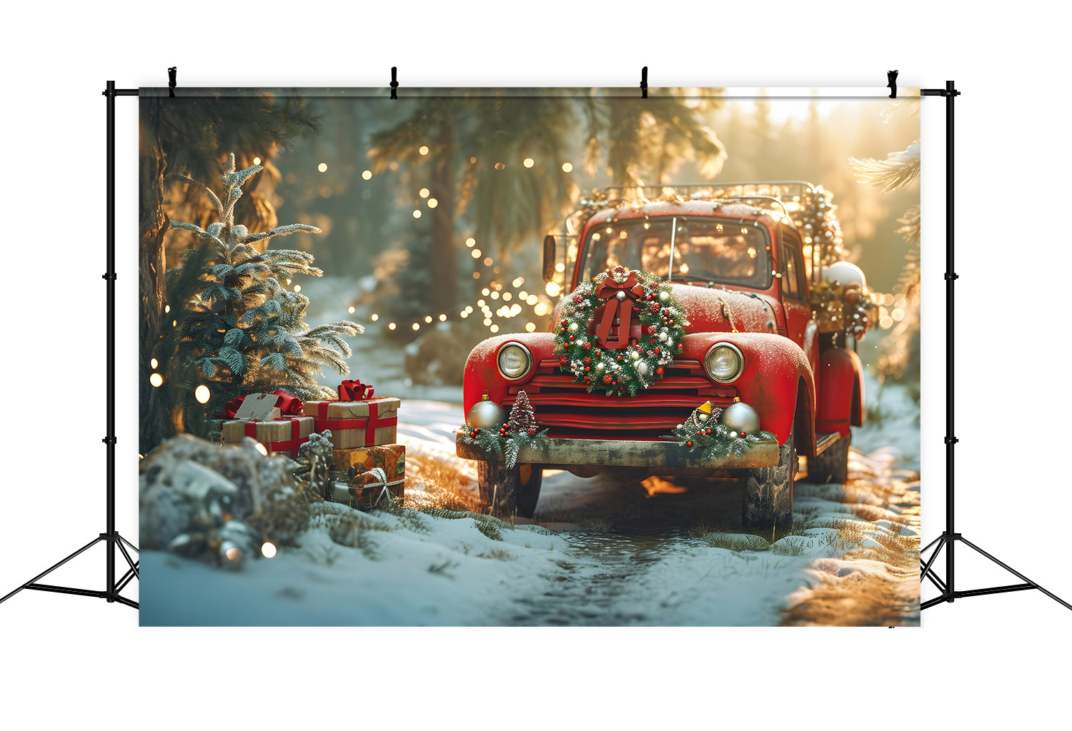 Toile de Fond de Camion Vintage avec Couronne Festive de Noël RR8-250