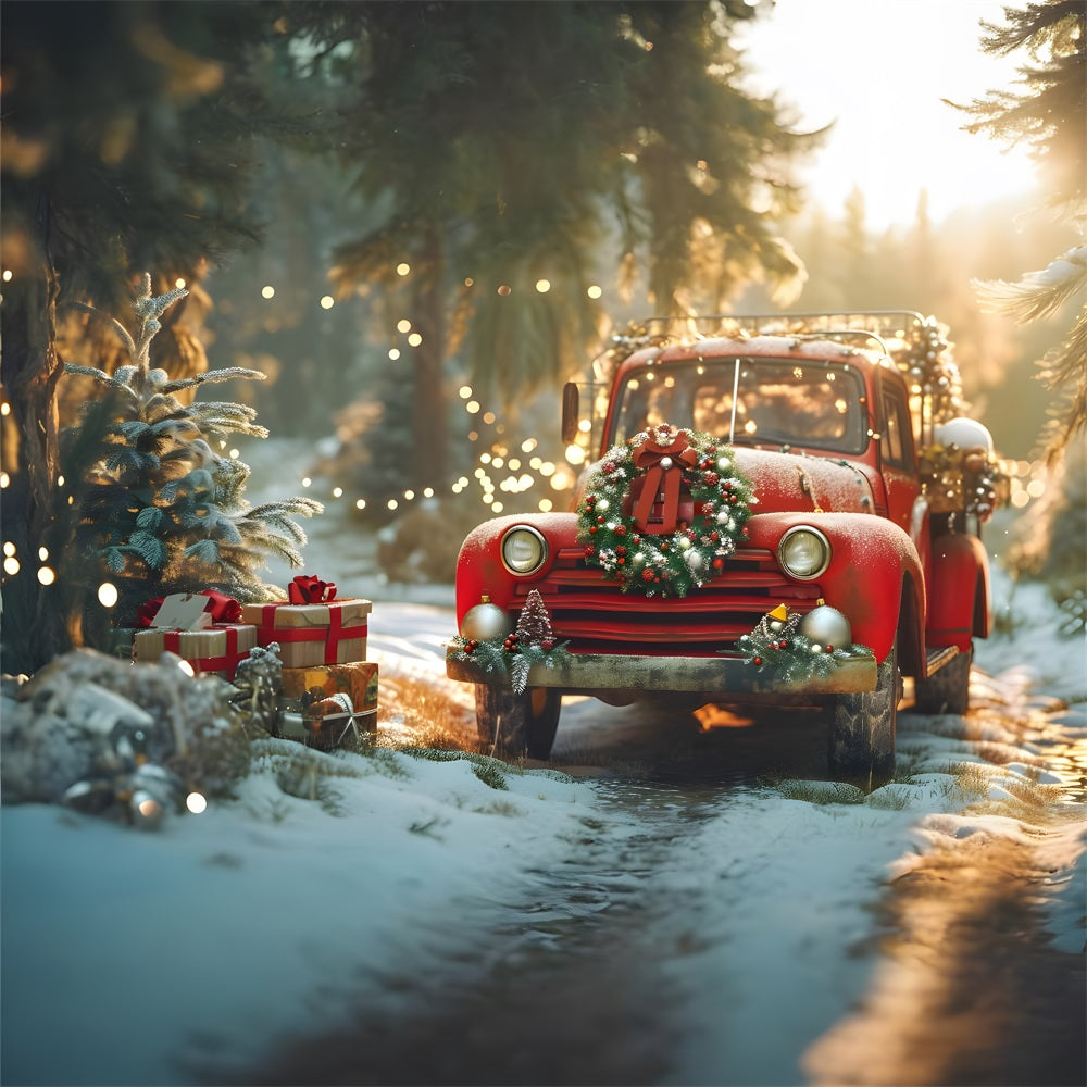 Toile de Fond de Camion Vintage avec Couronne Festive de Noël RR8-250