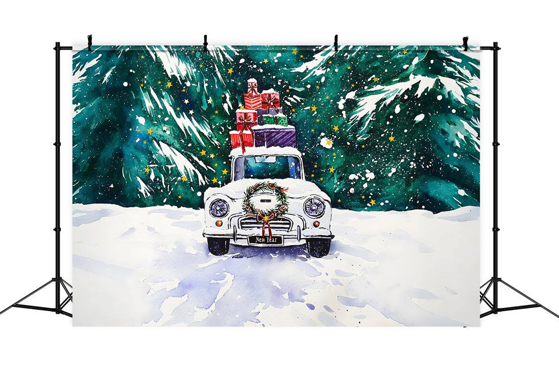 Toile de Fond d'Aquarelle de Voiture avec Cadeaux de Noël RR8-254