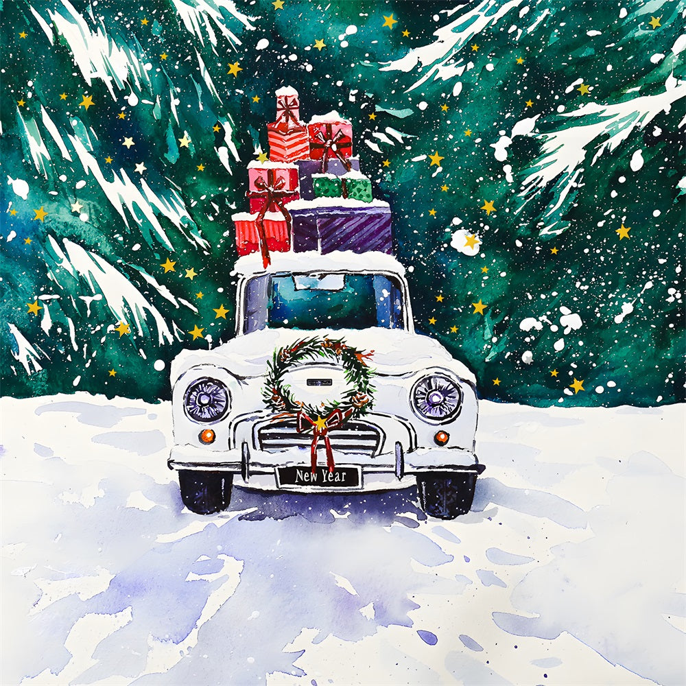 Toile de Fond d'Aquarelle de Voiture avec Cadeaux de Noël RR8-254