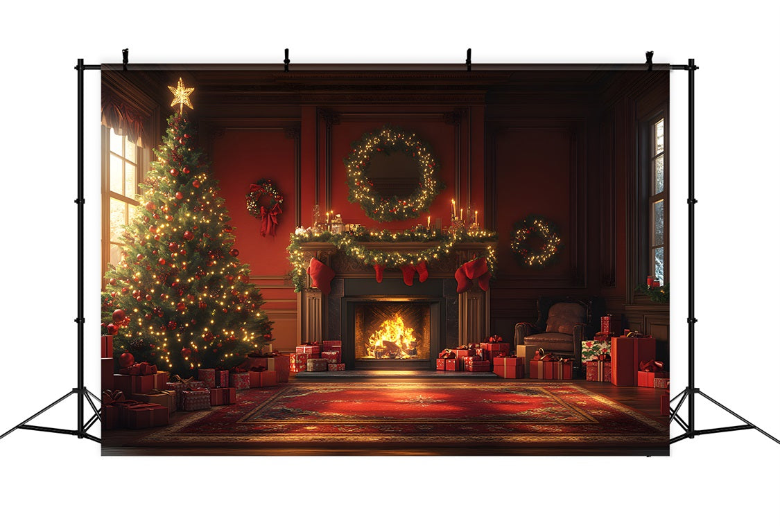 Toile de Fond Élégante de Foyer avec Guirlande de Noël RR8-259