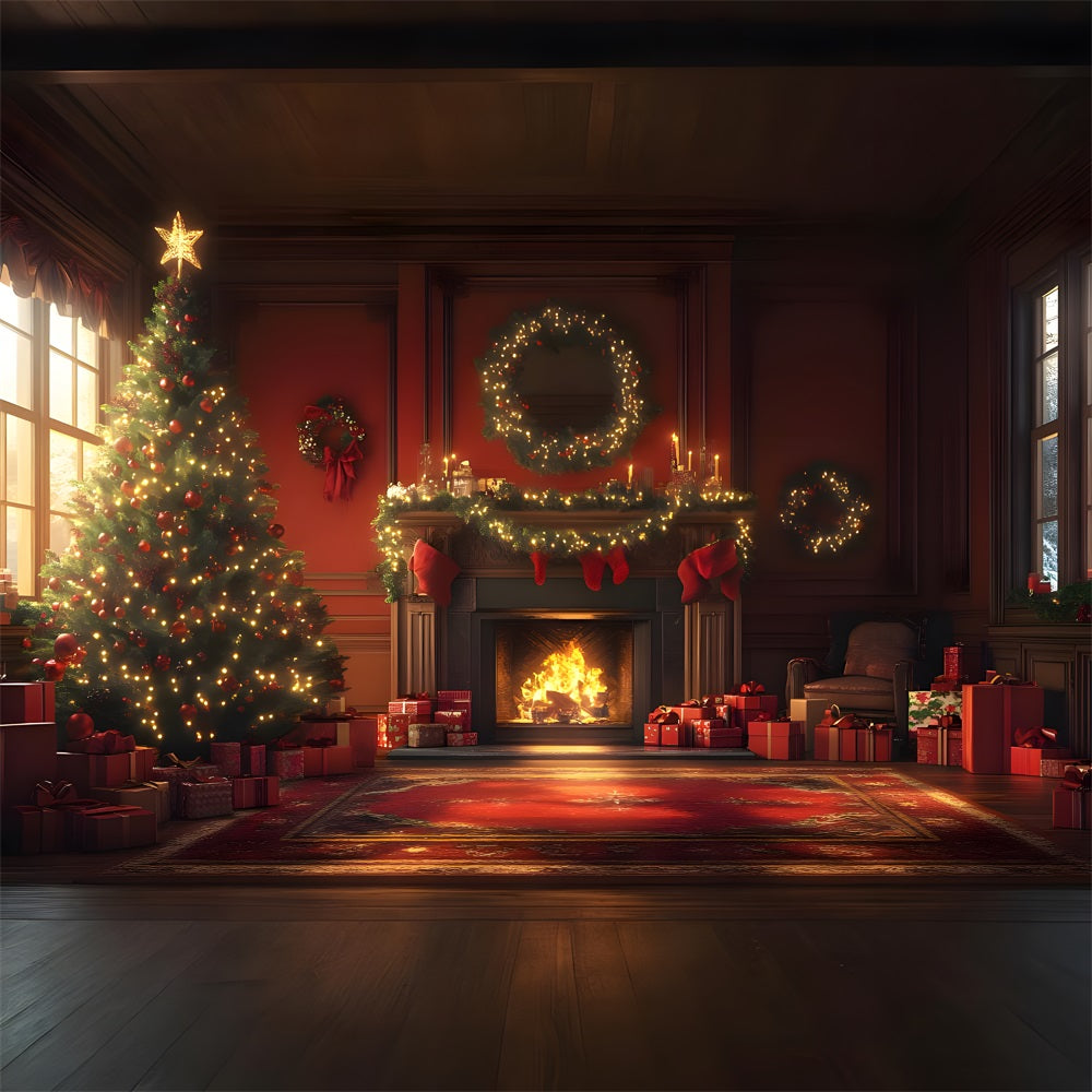 Toile de Fond Élégante de Foyer avec Guirlande de Noël RR8-259