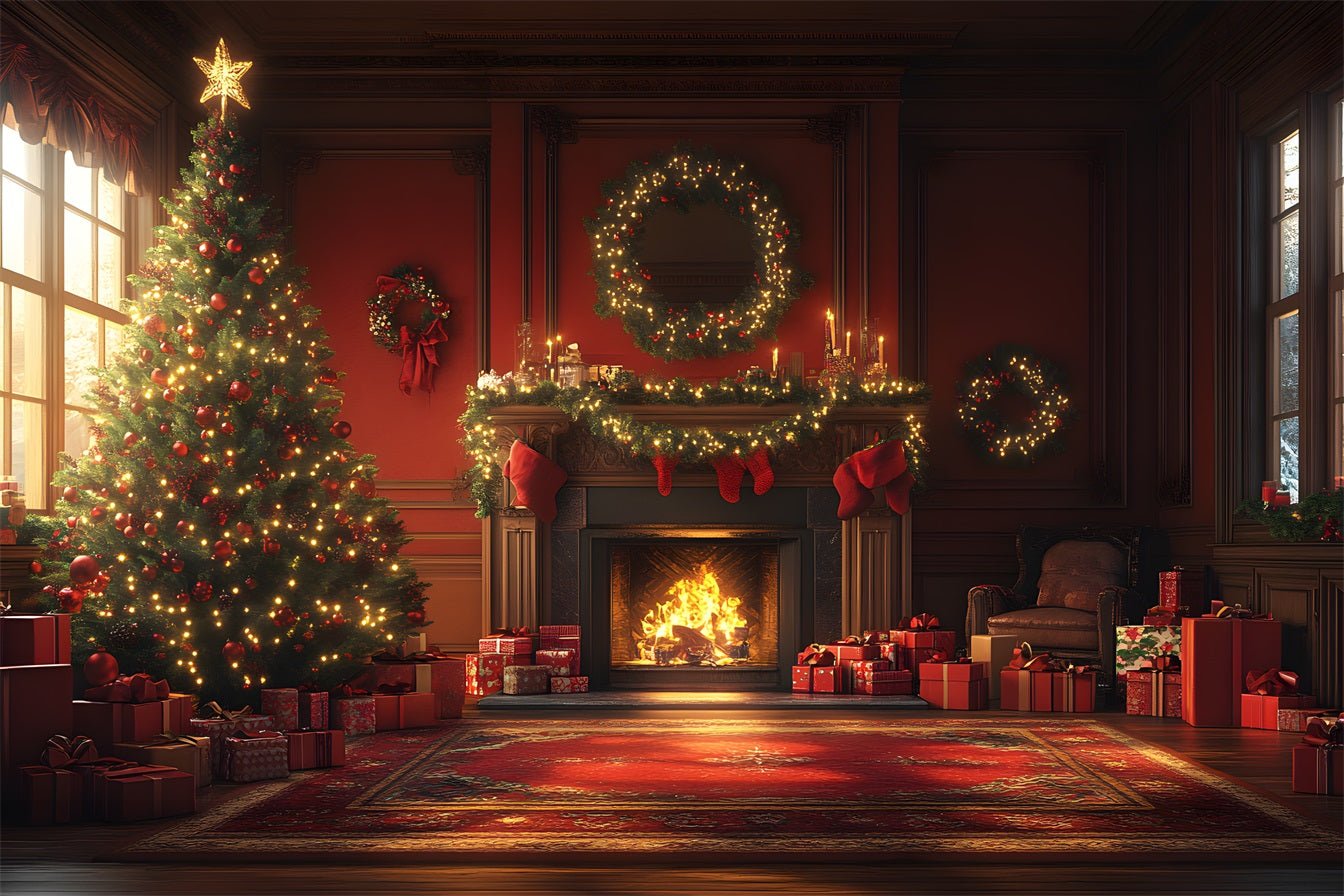 Toile de Fond Élégante de Foyer avec Guirlande de Noël RR8-259