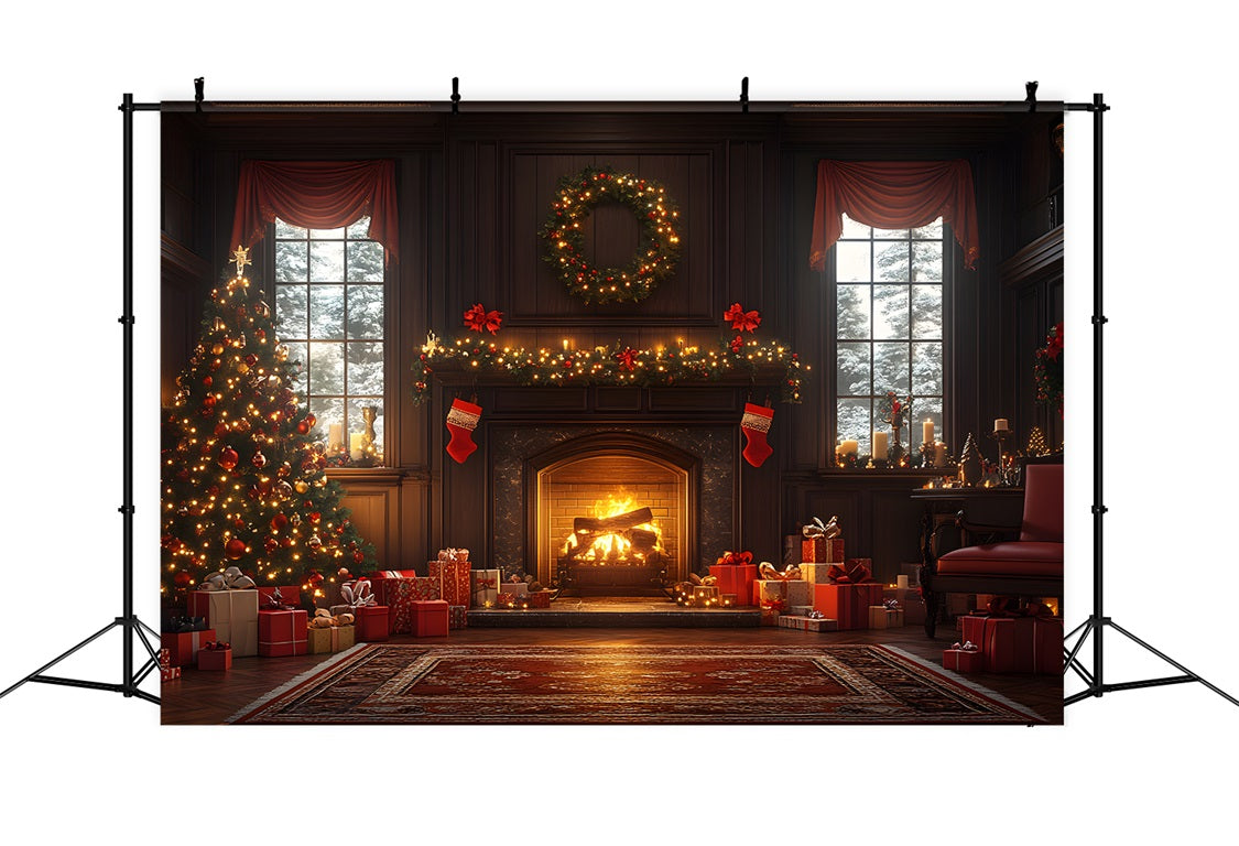 Toile de Fond de Grande Pièce avec Arbre Scintillant de Noël RR8-260