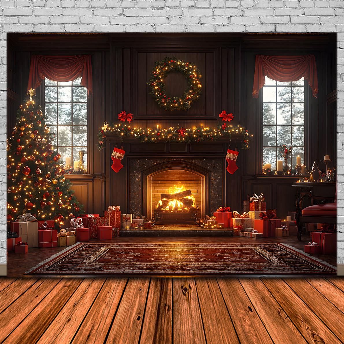 Toile de Fond de Grande Pièce avec Arbre Scintillant de Noël RR8-260