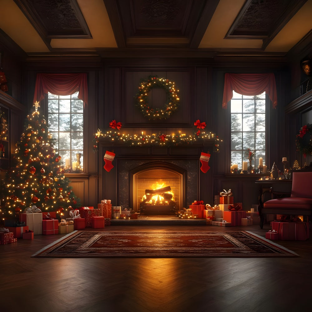 Toile de Fond de Grande Pièce avec Arbre Scintillant de Noël RR8-260