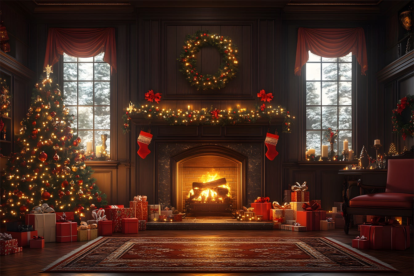 Toile de Fond de Grande Pièce avec Arbre Scintillant de Noël RR8-260