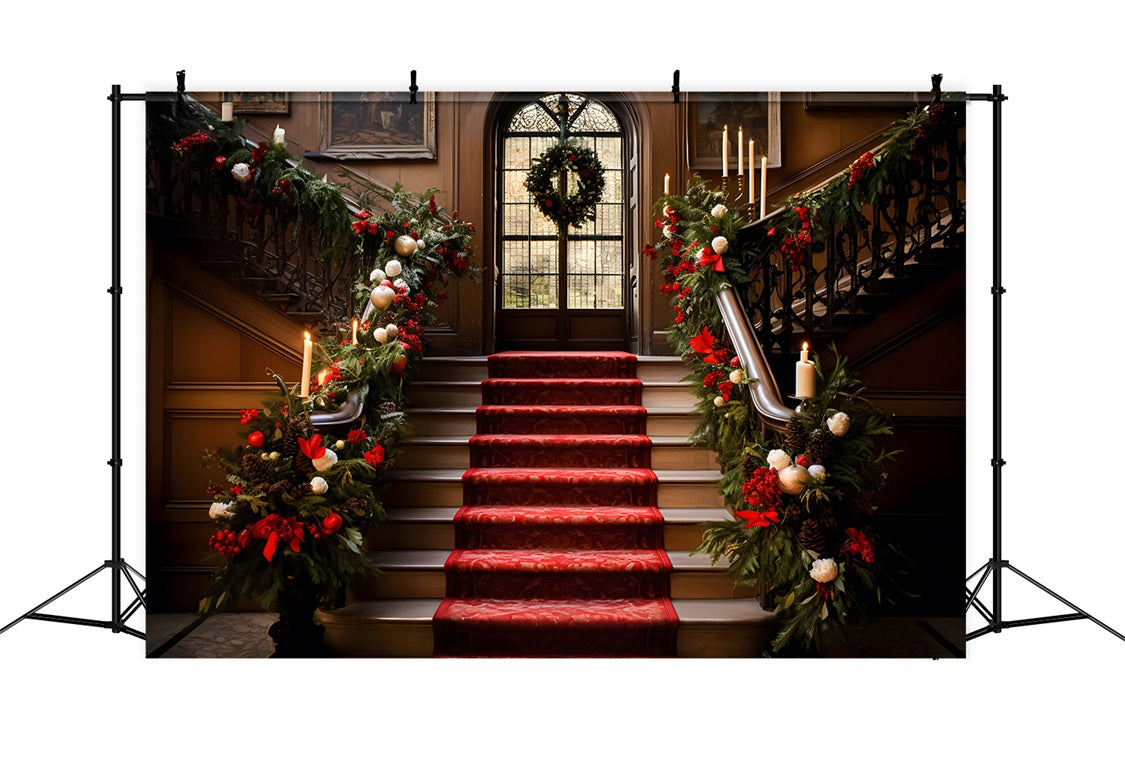 Toile de Fond de Grand Escalier avec Guirlande Festive de Noël RR8-265