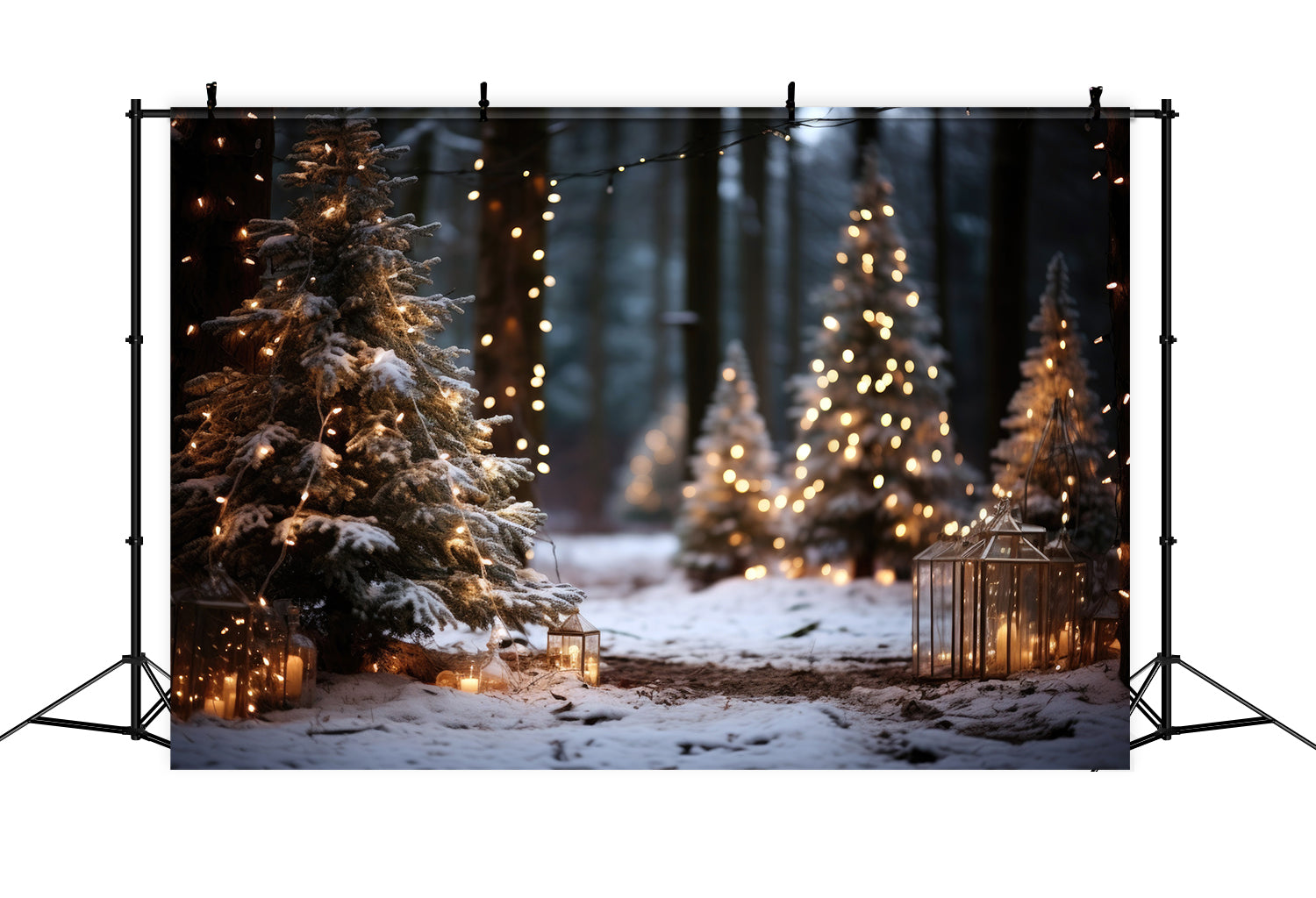Toile de Fond Élégante avec Arbre Blanc et Doré de Noël RR8-269