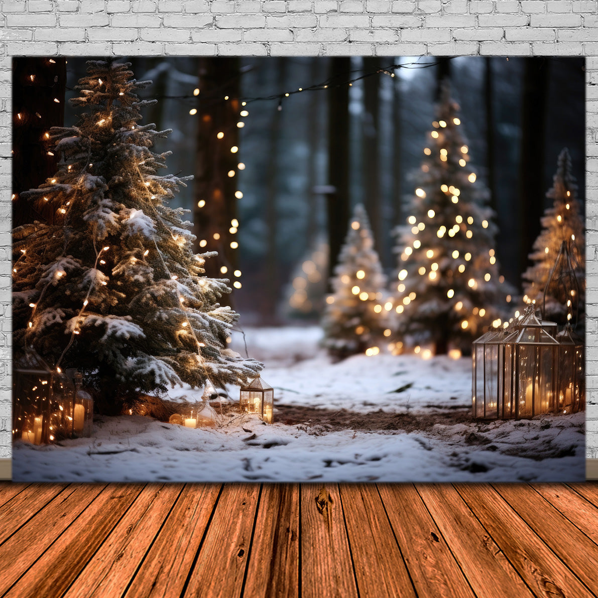 Toile de Fond Élégante avec Arbre Blanc et Doré de Noël RR8-269