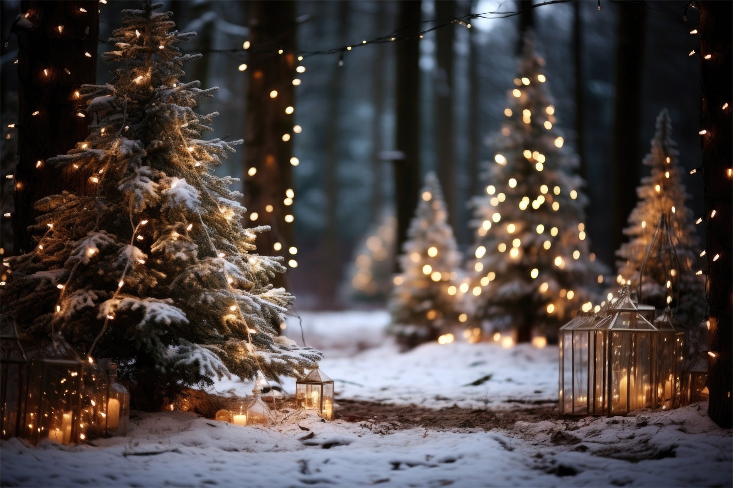 Toile de Fond Élégante avec Arbre Blanc et Doré de Noël RR8-269