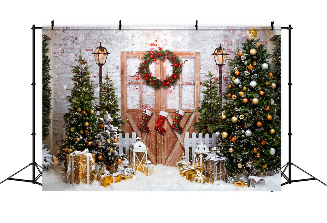 Toile de Fond de Forêt Enchantée avec Lumières Scintillantes de Noël RR8-270