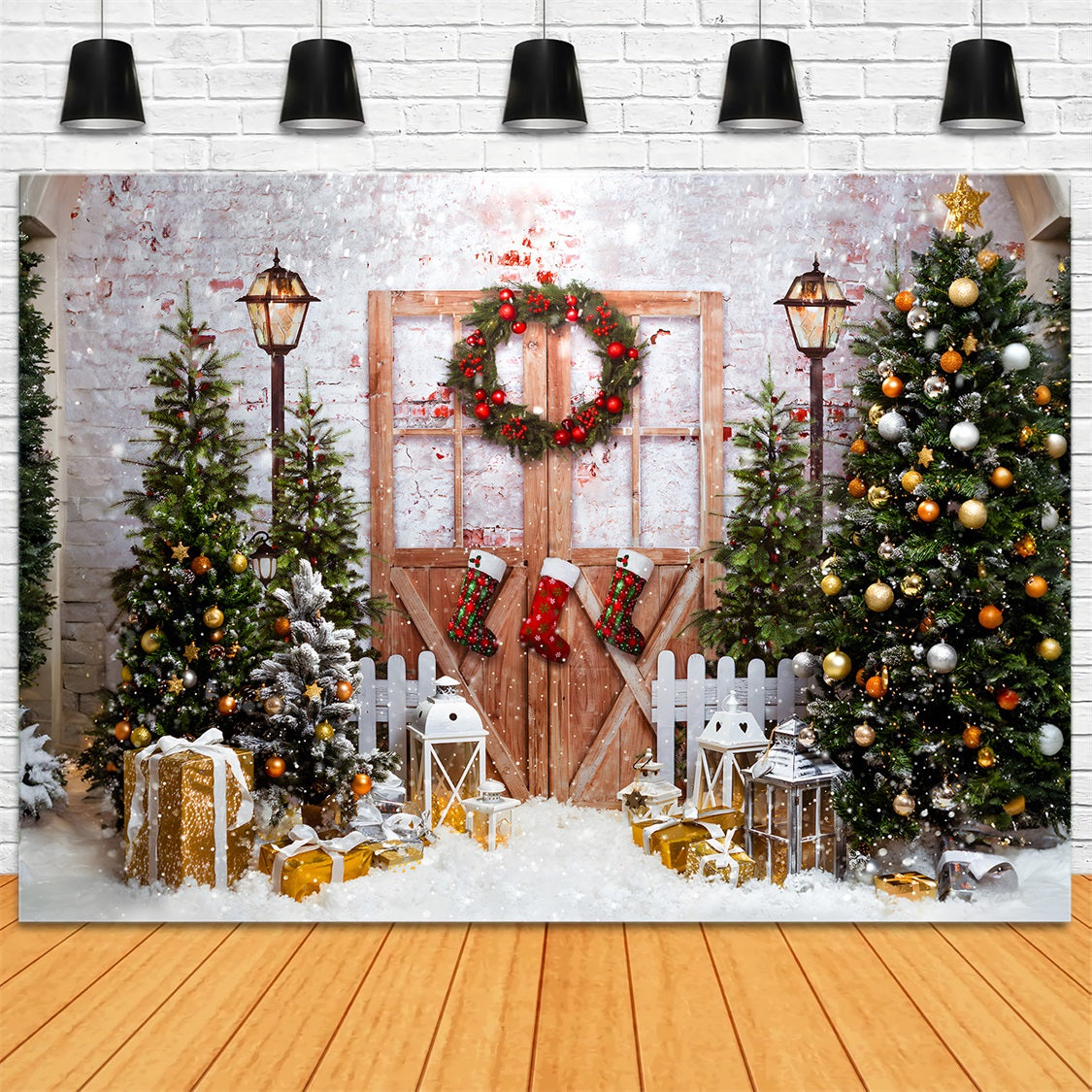 Toile de Fond de Forêt Enchantée avec Lumières Scintillantes de Noël RR8-270