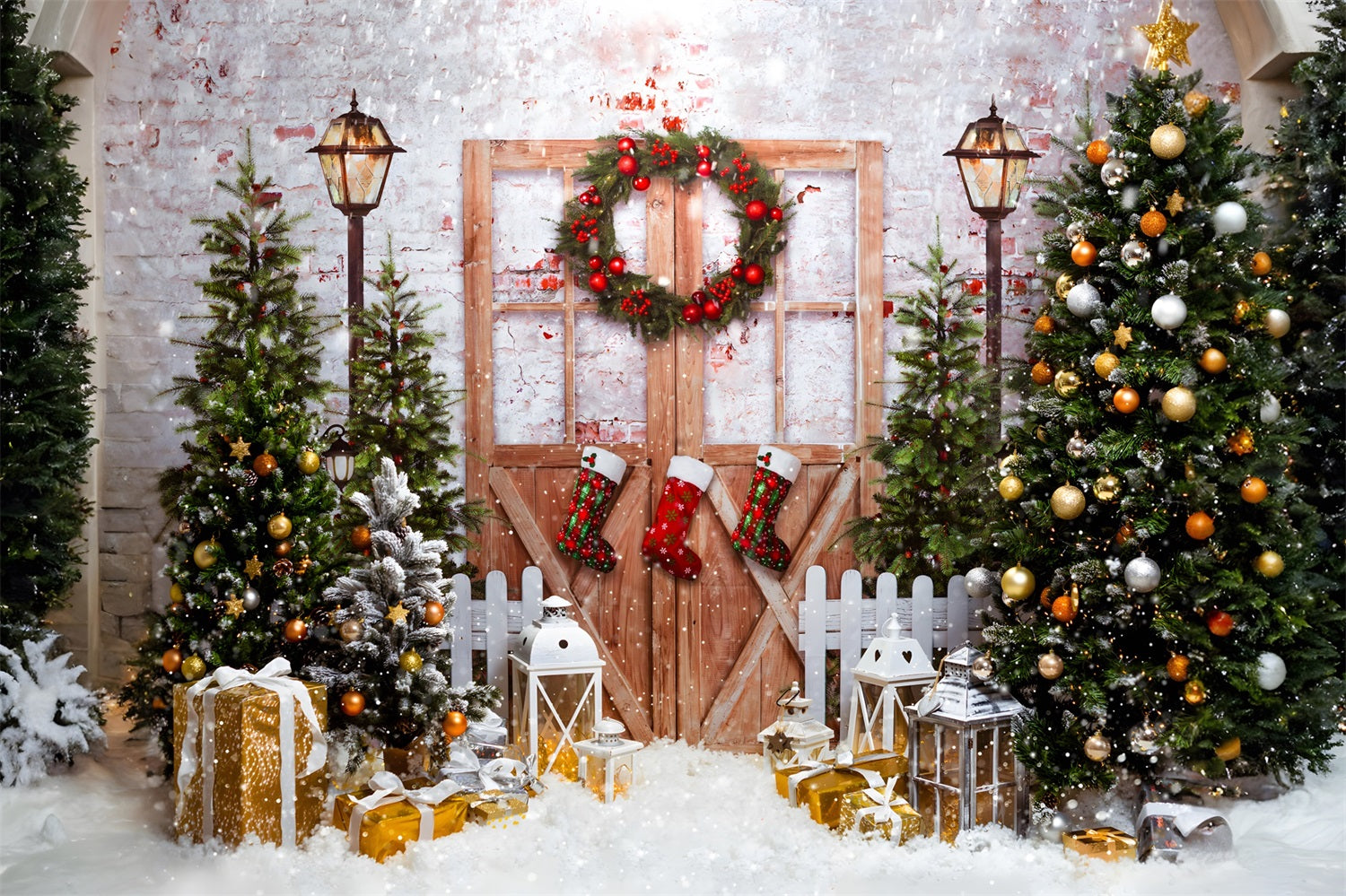 Toile de Fond de Forêt Enchantée avec Lumières Scintillantes de Noël RR8-270