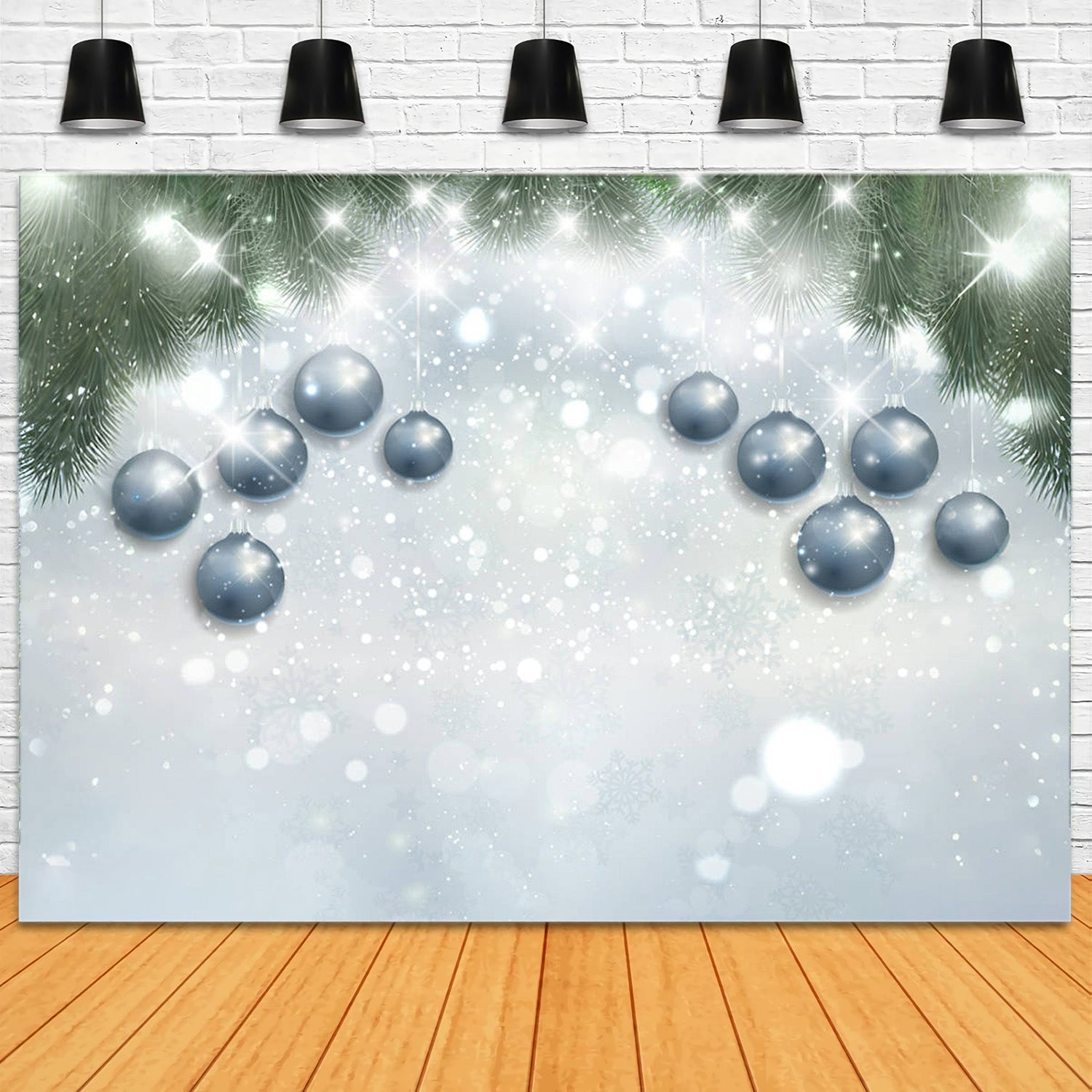 Toile de fond de Noël Feuilles de pin Boule décorative RR8-272