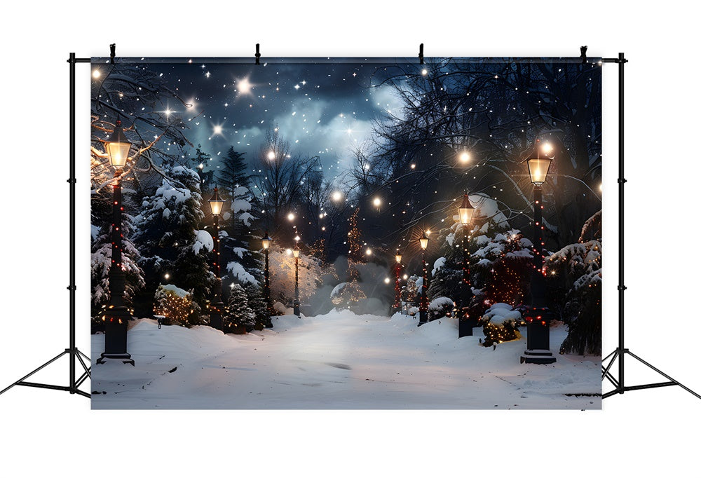 Toile de fond Sapins Neigeux Illuminés de Noël RR8-28