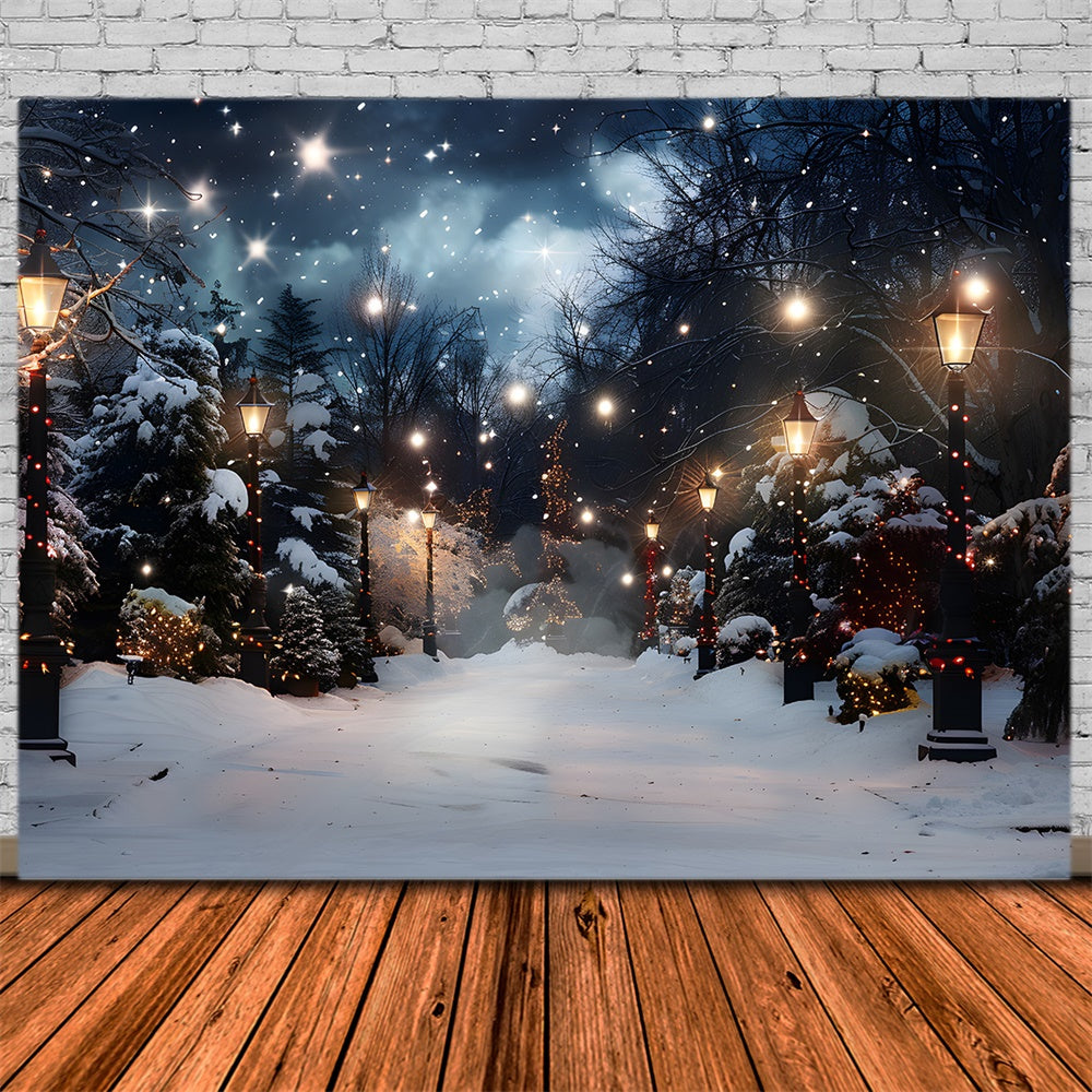Toile de fond Sapins Neigeux Illuminés de Noël RR8-28
