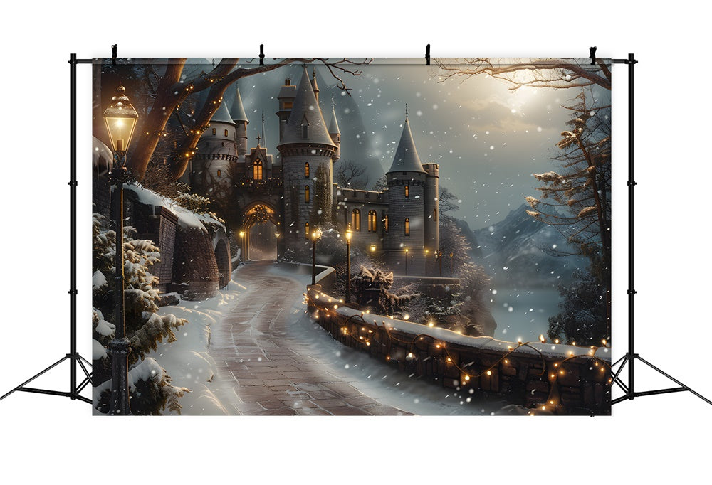 Toile de fond Château Enneigé Route Nocturne de Noël RR8-29