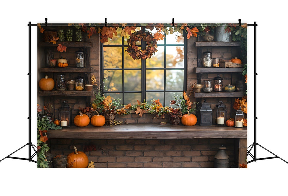 Toile de Fond Vitrine d'Automne avec Citrouilles RR8-306