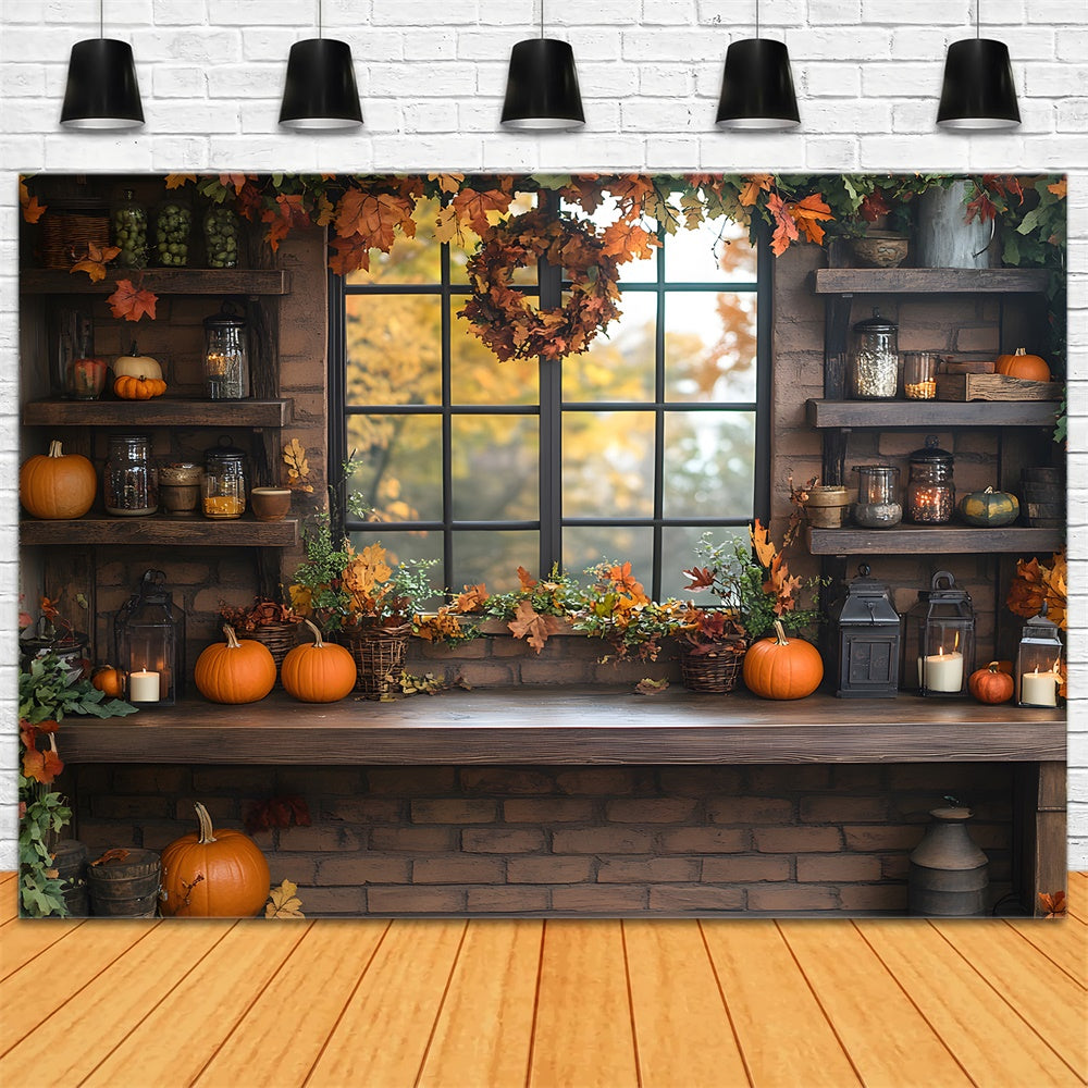 Toile de Fond Vitrine d'Automne avec Citrouilles RR8-306