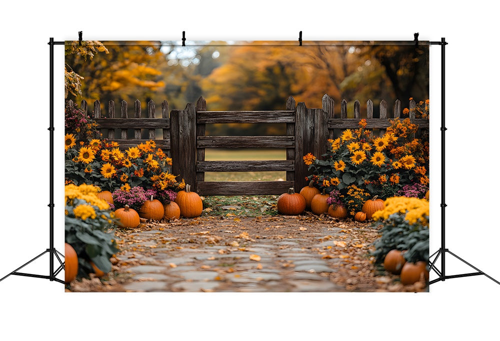 Toile de Fond Portail Rustique d'Automne avec Citrouille RR8-309