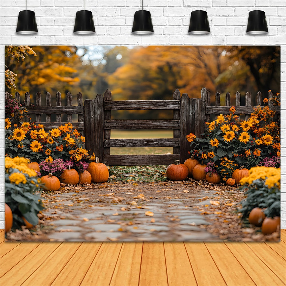 Toile de Fond Portail Rustique d'Automne avec Citrouille RR8-309