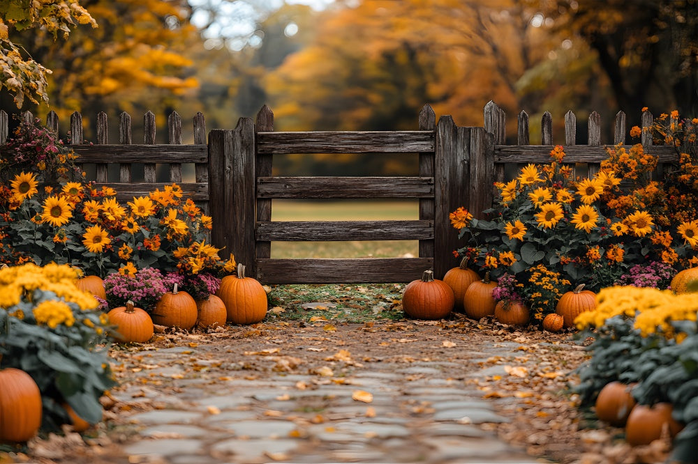 Toile de Fond Portail Rustique d'Automne avec Citrouille RR8-309