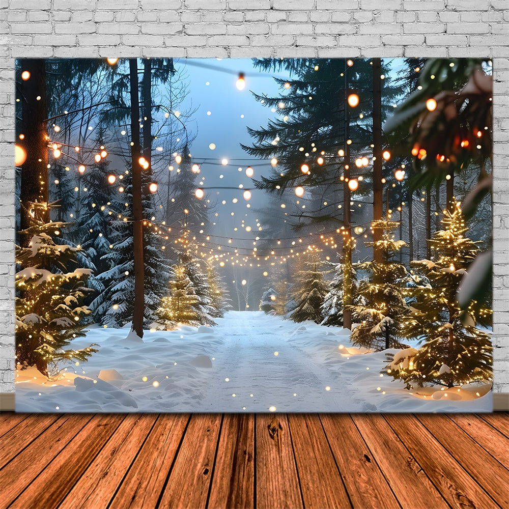 Toile de fond Forêt Neigeuse Illuminée de Noël RR8-31