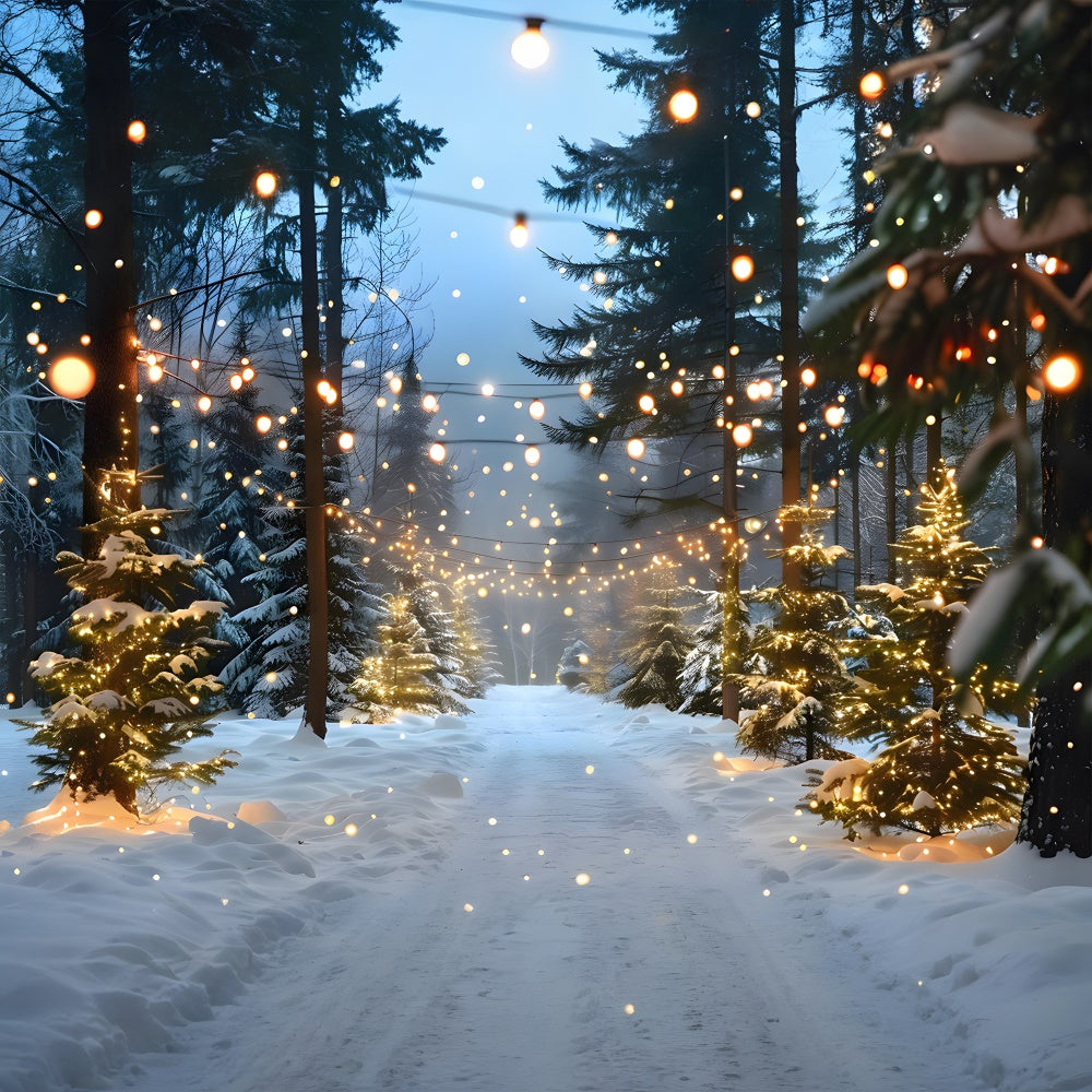 Toile de fond Forêt Neigeuse Illuminée de Noël RR8-31