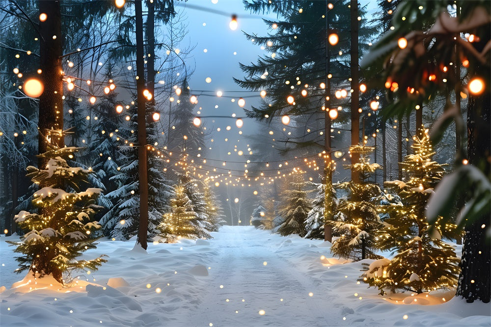 Toile de fond Forêt Neigeuse Illuminée de Noël RR8-31