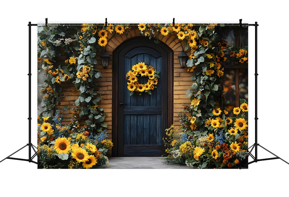 Toile de Fond Couronne de Tournesols Adornant une Porte d'Automne RR8-314