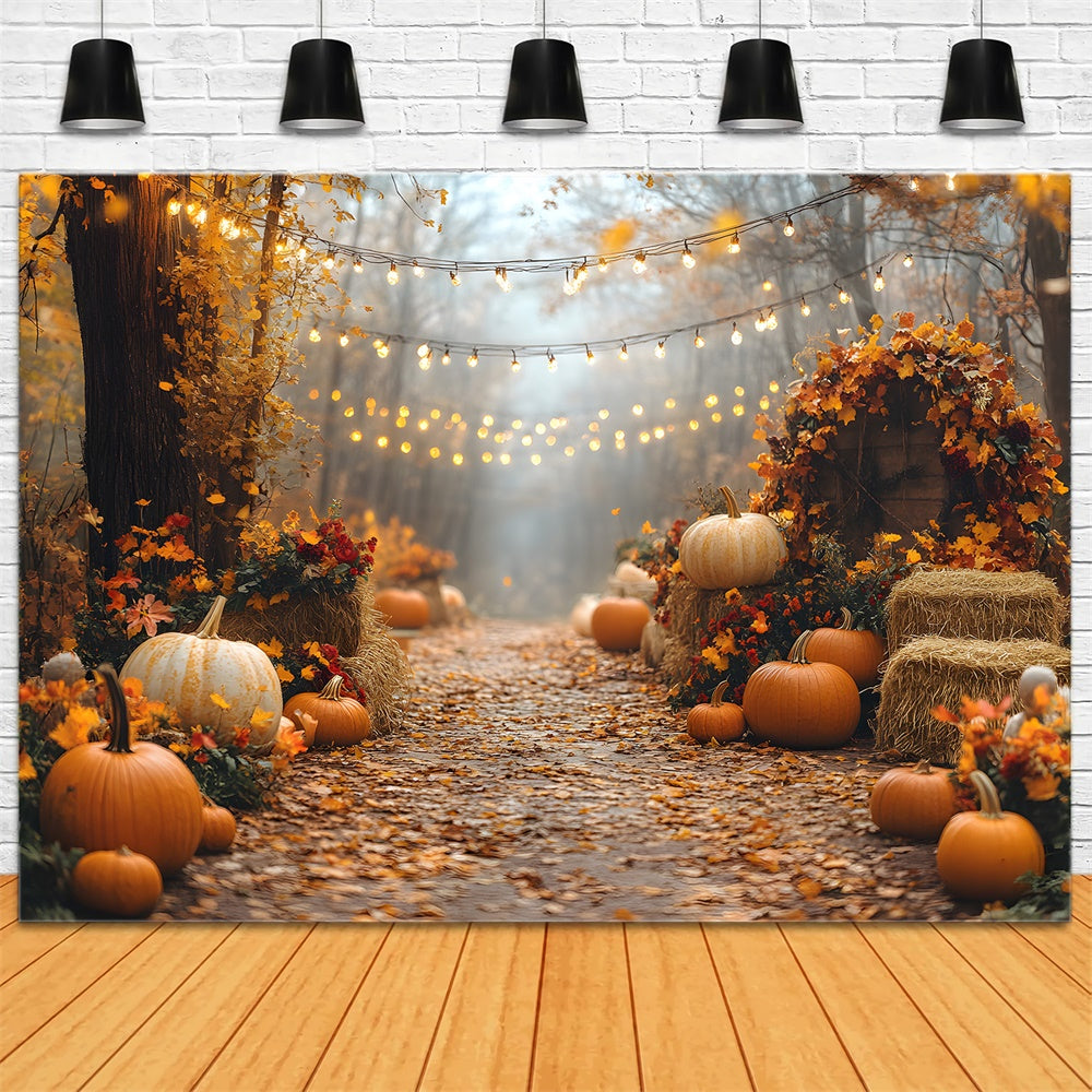Toile de Fond Guirlandes Lumineuses Illuminant Citrouille d'Automne RR8-316