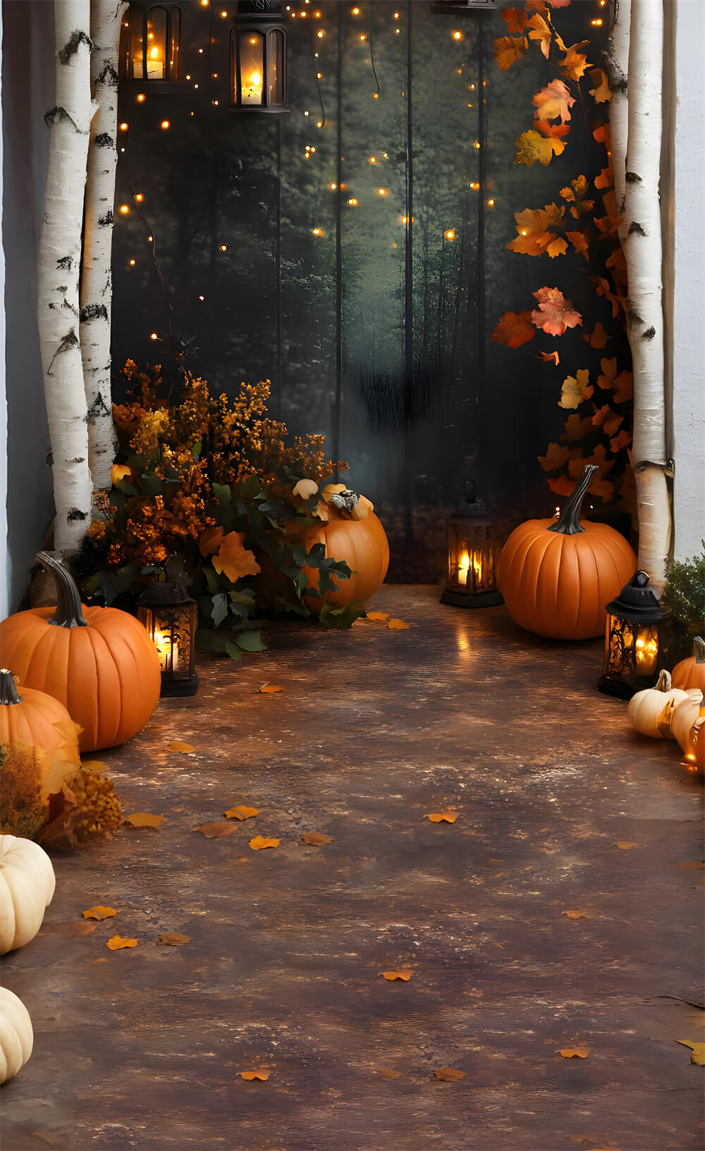 Toile de Fond Éparpillement de Citrouilles et Feuilles d'Érable d'Automne RR8-326