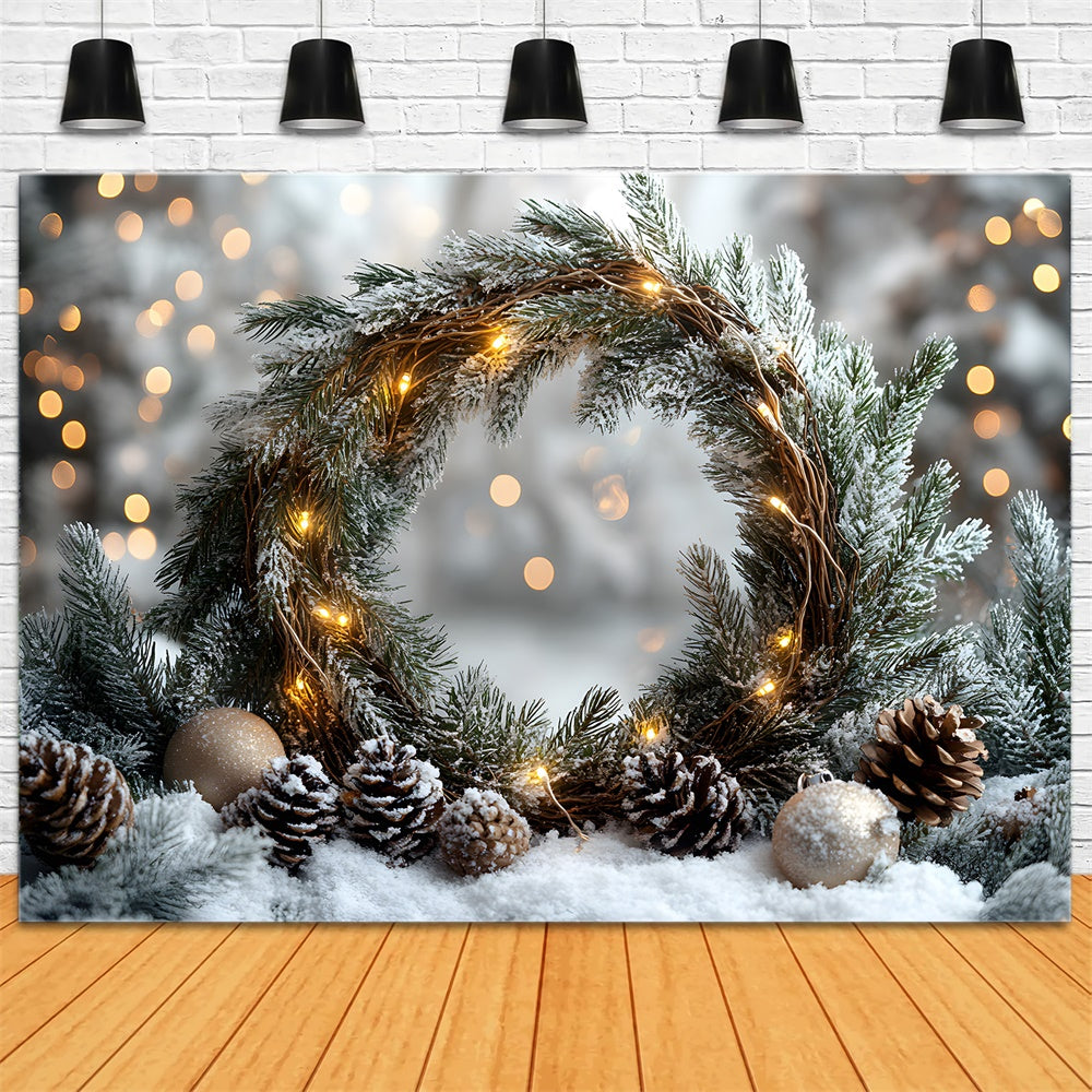 Toile de Fond Sapin de Noël et Couronne avec Pommes de Pin RR8-336