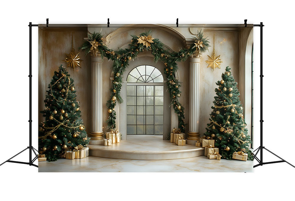 Toile de Fond Porte Décorée avec Guirlande de Noël RR8-338
