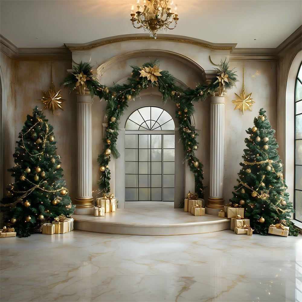 Toile de Fond Porte Décorée avec Guirlande de Noël RR8-338