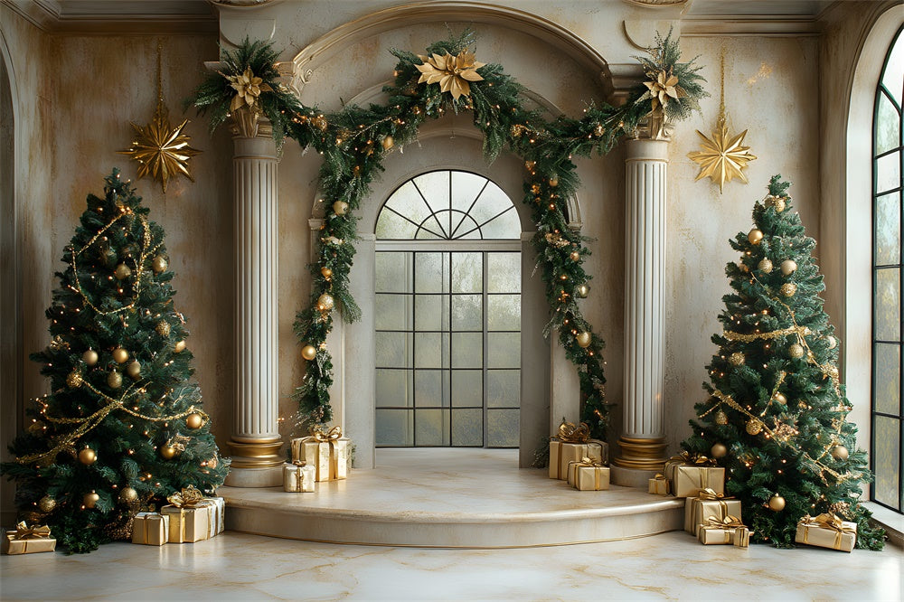 Toile de Fond Porte Décorée avec Guirlande de Noël RR8-338