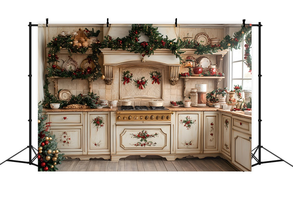 Toile de Fond Photographie avec Couronne de Noël dans la Cuisine RR8-343