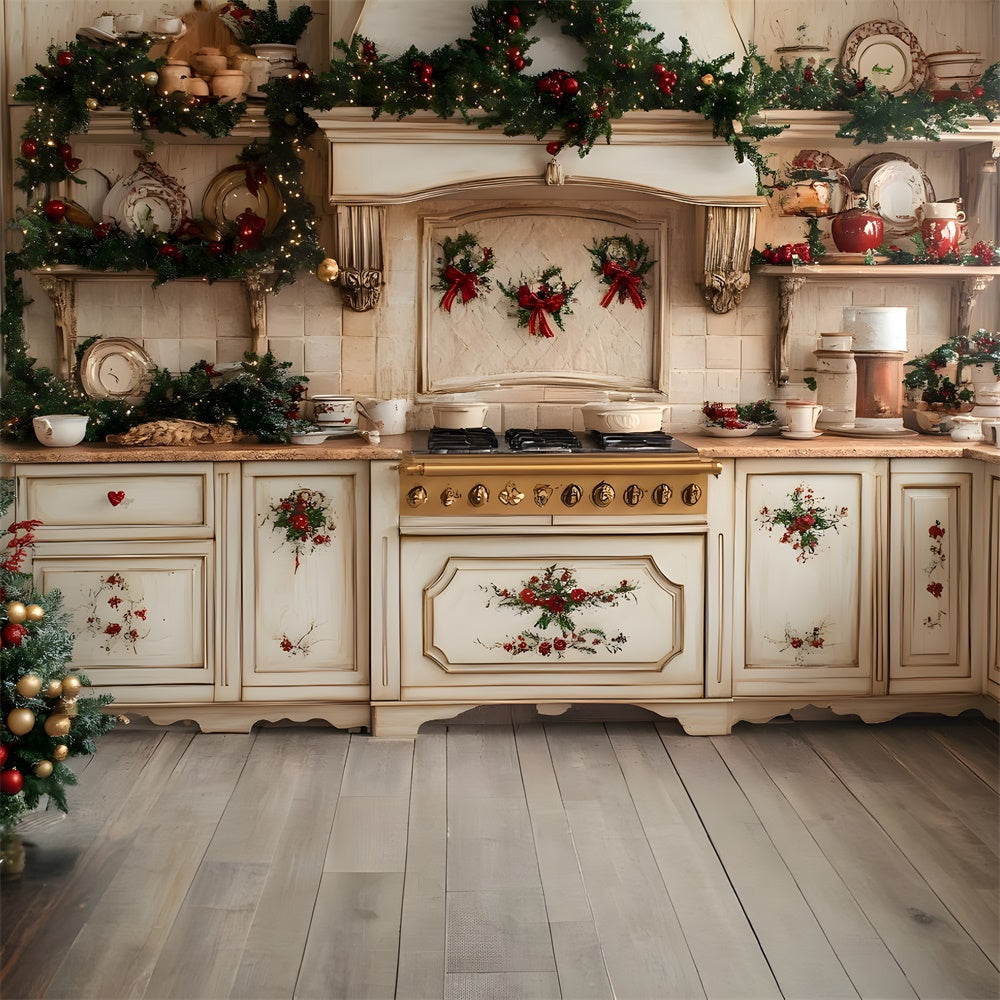 Toile de Fond Photographie avec Couronne de Noël dans la Cuisine RR8-343