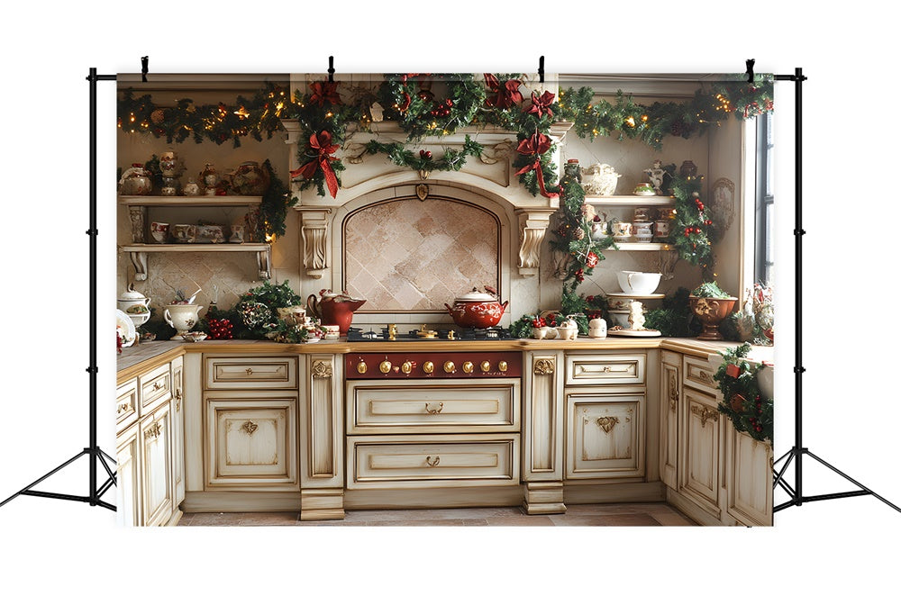 Toile de Fond Cuisine avec Couronne de Noël RR8-344