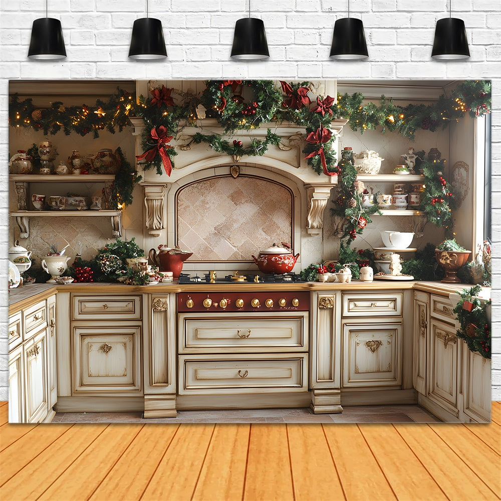 Toile de Fond Cuisine avec Couronne de Noël RR8-344